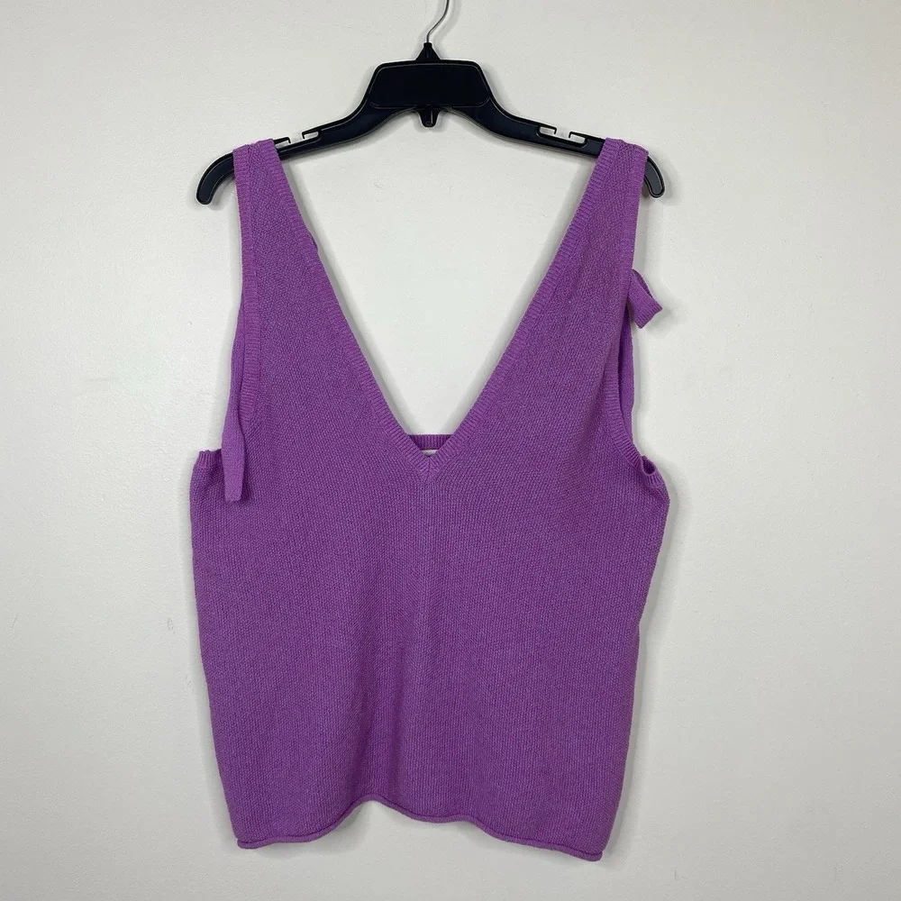 Free People Beach Purple Knit V-Neck Tie Strap Sweater Tank‎ Top Women's Large